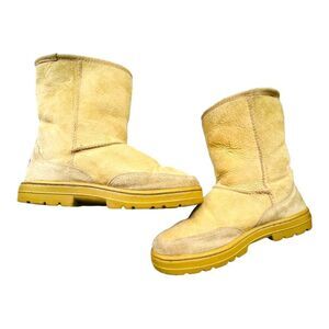 Ugg Australia Ultra Short Suede Sherpa Sheepskin Upper Wool Lining Boots Size 7